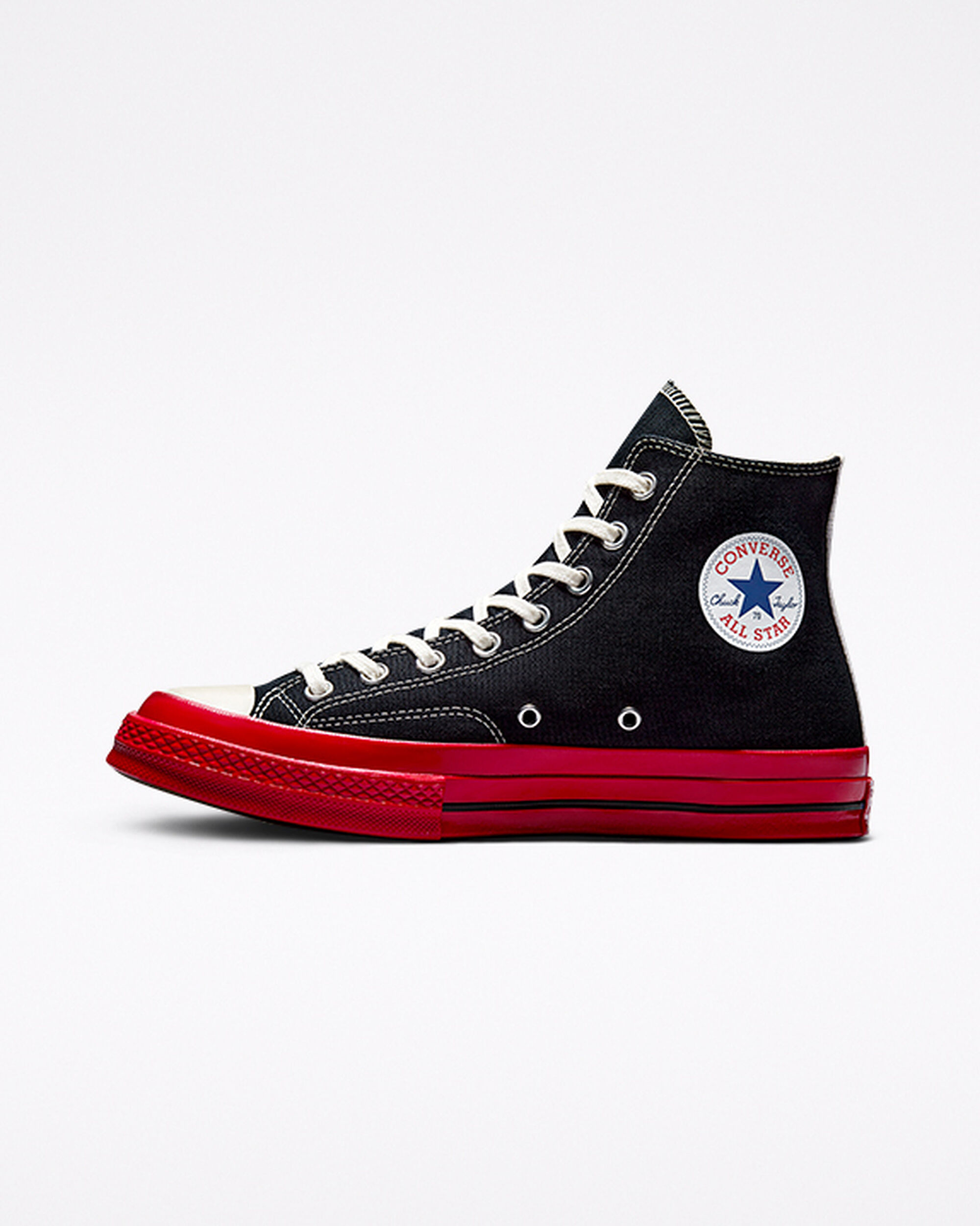 Men's Converse x Comme des Garçons PLAY Chuck 70 High Top Sneakers Black/Red | Australia-97853