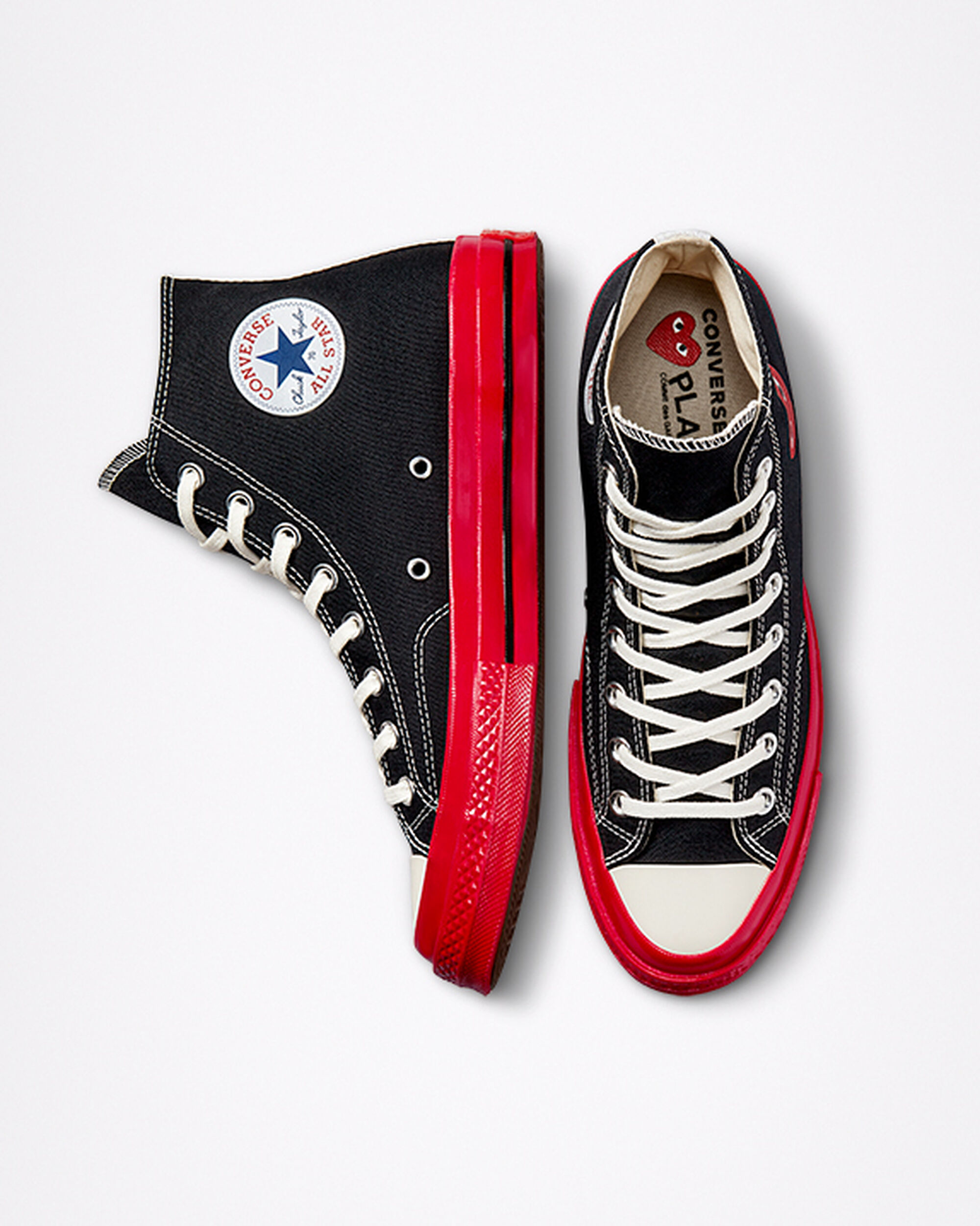 Men's Converse x Comme des Garçons PLAY Chuck 70 High Top Sneakers Black/Red | Australia-97853