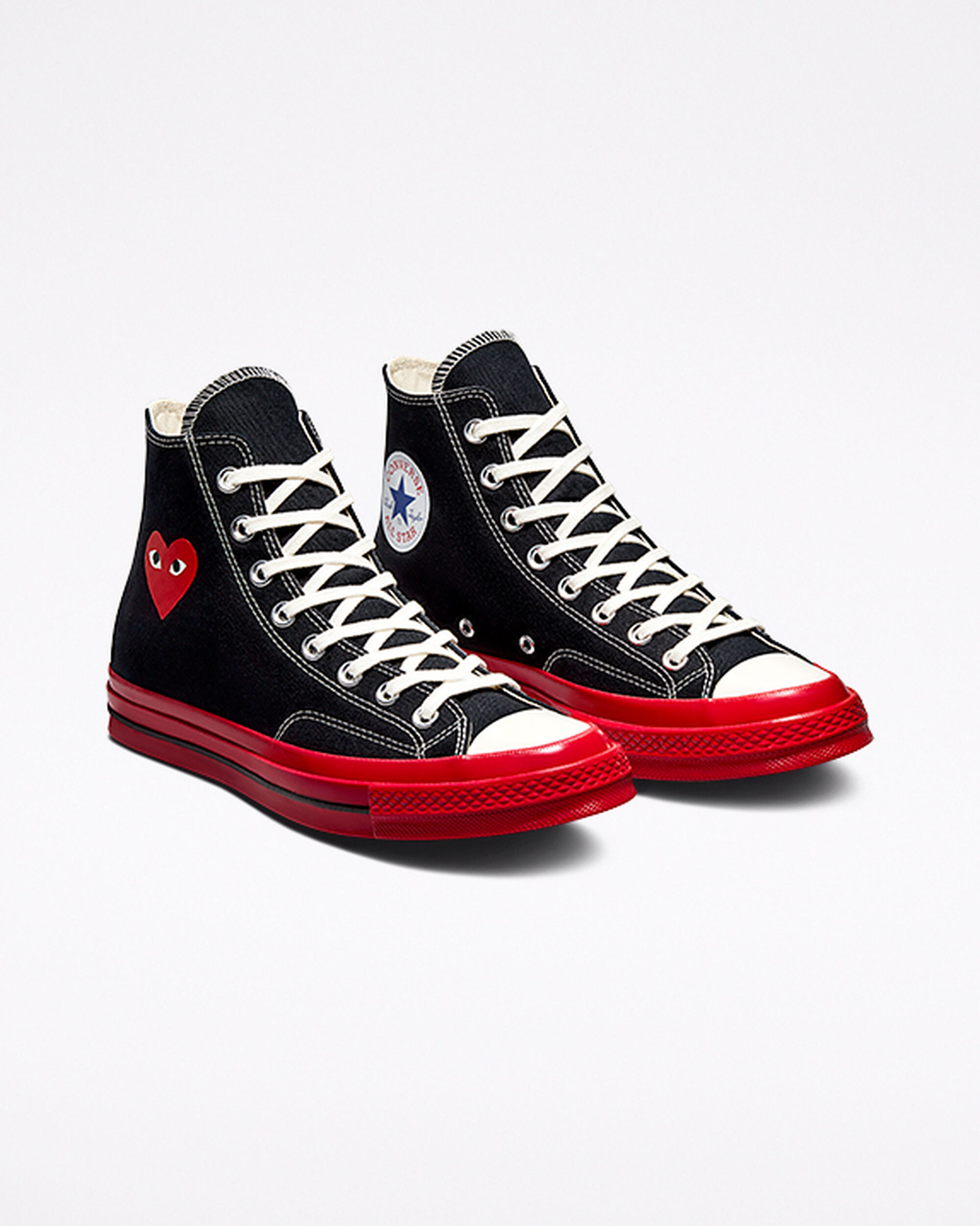 Men's Converse x Comme des Garçons PLAY Chuck 70 High Top Sneakers Black/Red | Australia-97853