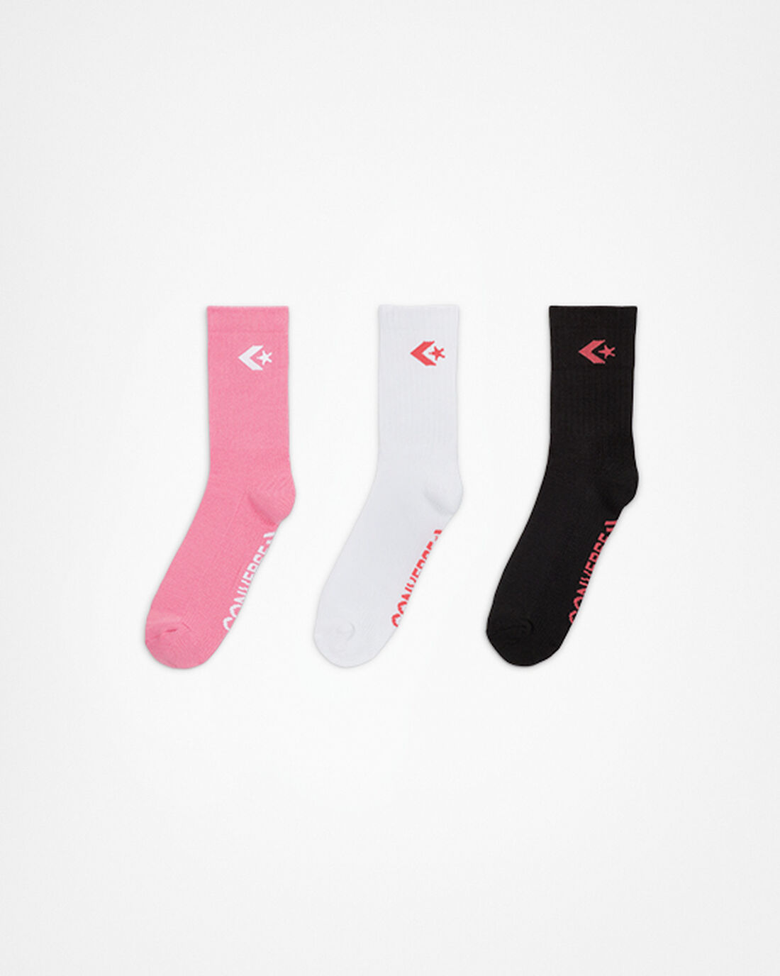 Women\'s Converse 3-Pack Classic Star Chevron Short Crew Socks White/Pink/Black | Australia-25690