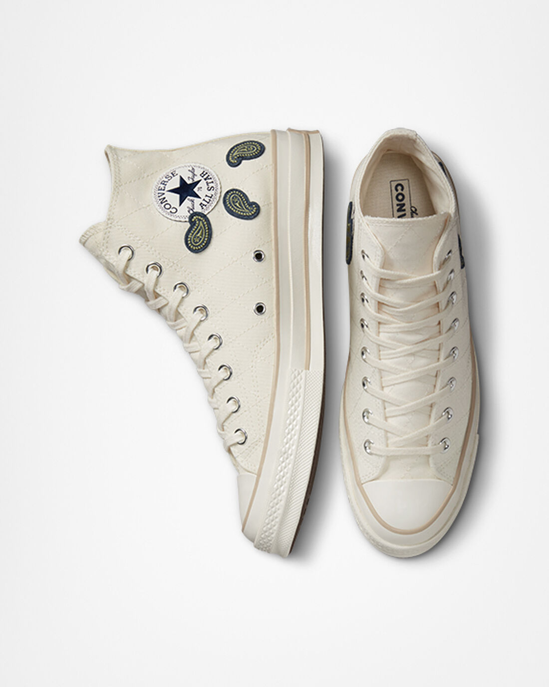 Women's Converse Chuck 70 Crafted Patches High Top Sneakers Beige/Navy/Green | Australia-19058