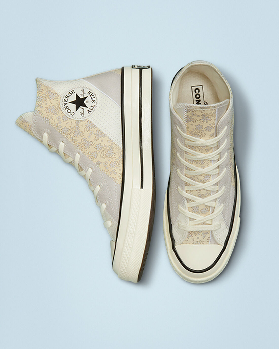 Women's Converse Chuck 70 Embroidered Floral High Top Sneakers Beige/Black | Australia-30485