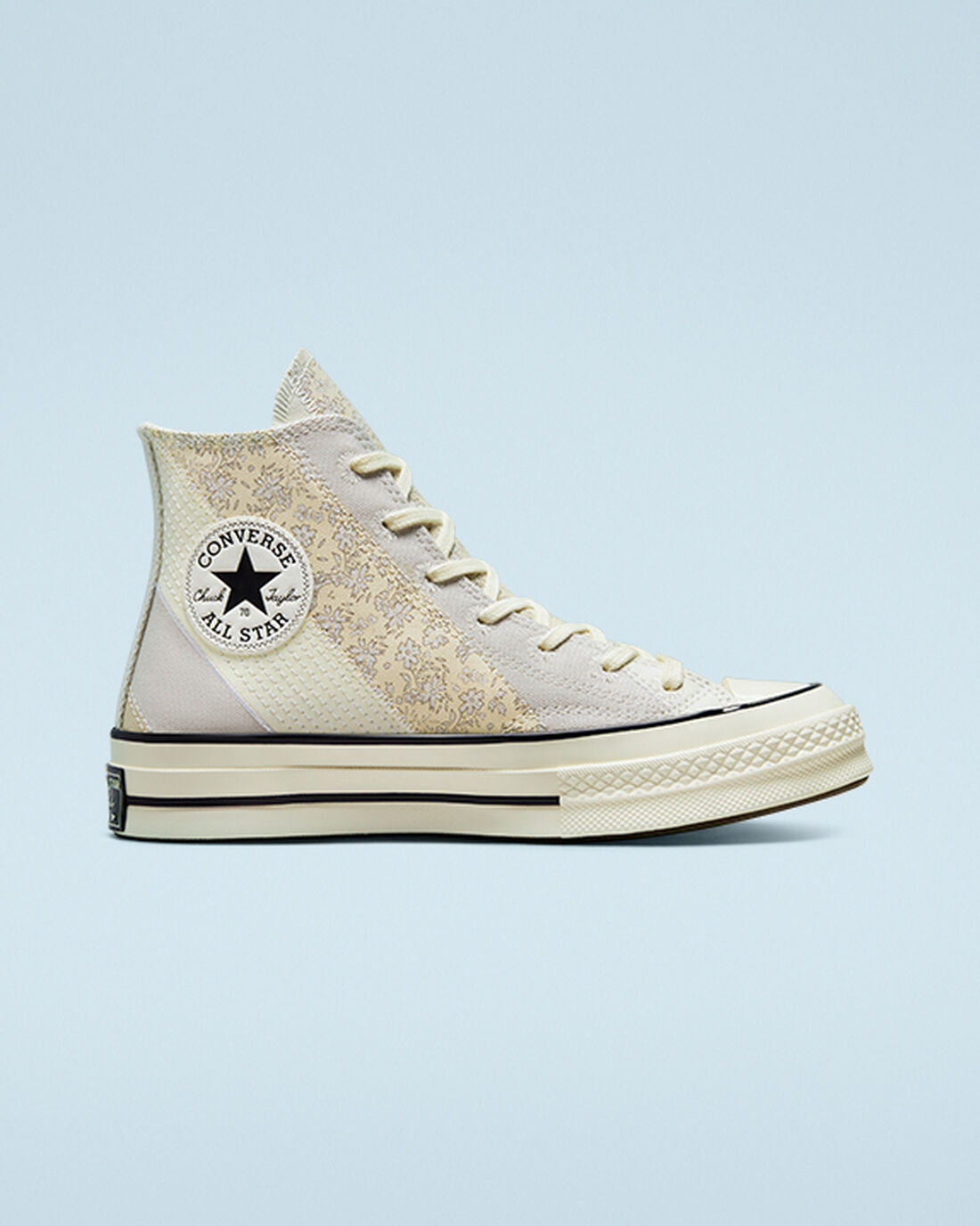 Women\'s Converse Chuck 70 Embroidered Floral High Top Sneakers Beige/Black | Australia-30485