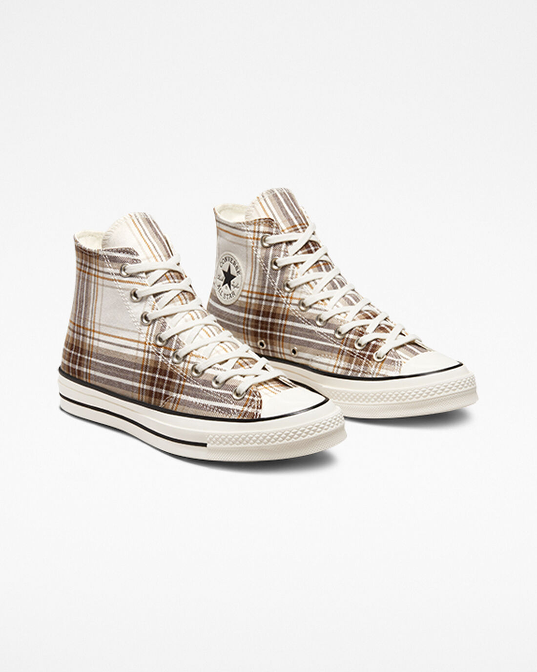 Women's Converse Chuck 70 Tartan High Top Sneakers Egret/Dark Root/Black | Australia-39687