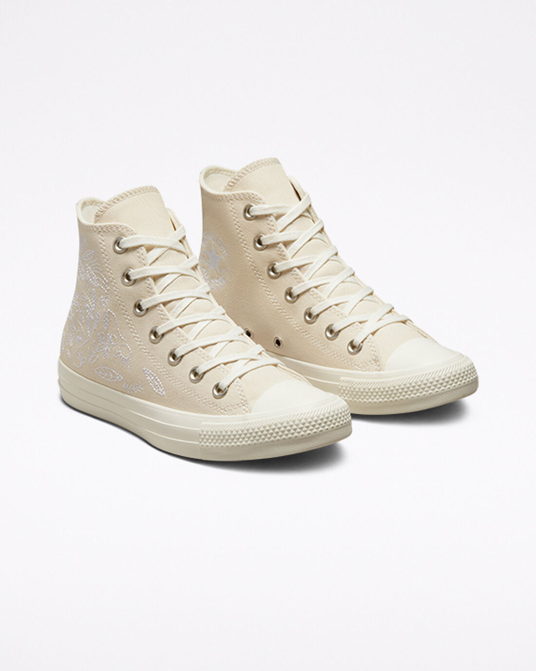 Women's Converse Chuck Taylor All Star Embroidered Floral High Top Sneakers Beige White | Australia-01739