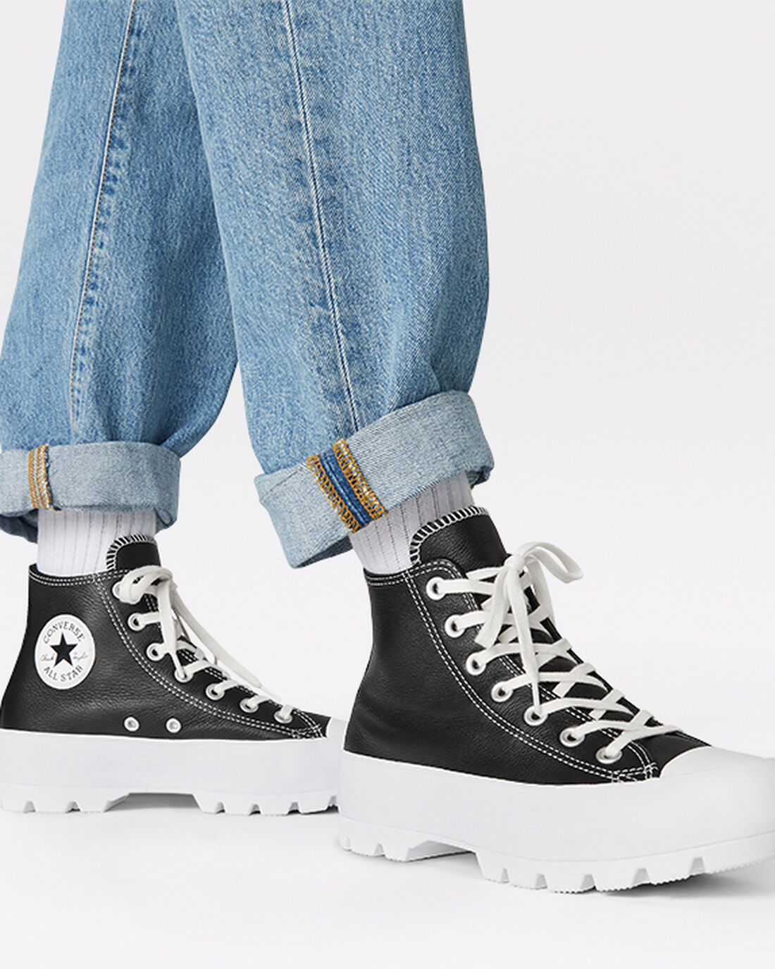 Women's Converse Chuck Taylor All Star Lugged Leather High Top Sneakers Black/White | Australia-47852