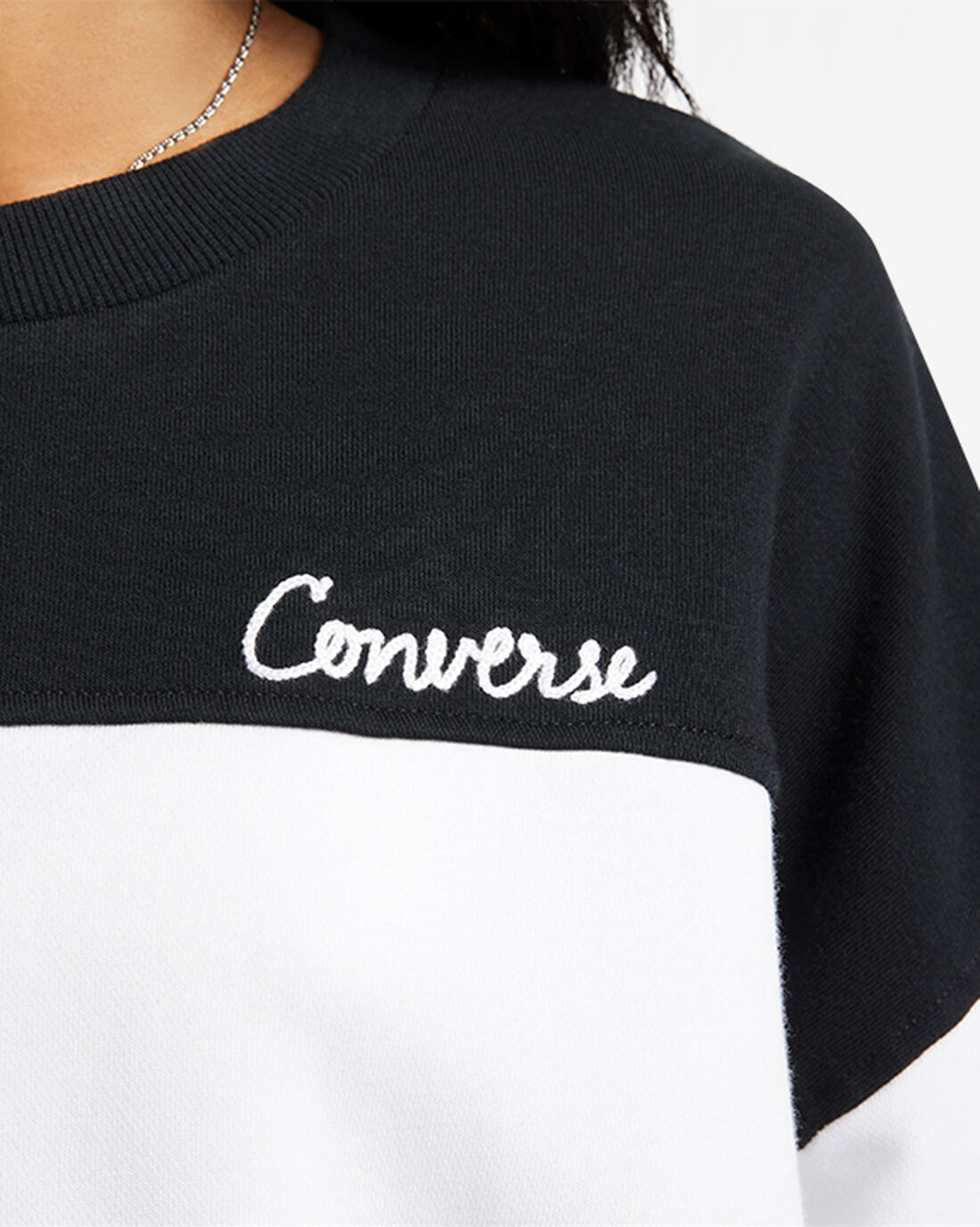 Women's Converse Colorblocked Chain Stitch Crew Sweatshirts Black Multicolor | Australia-65793