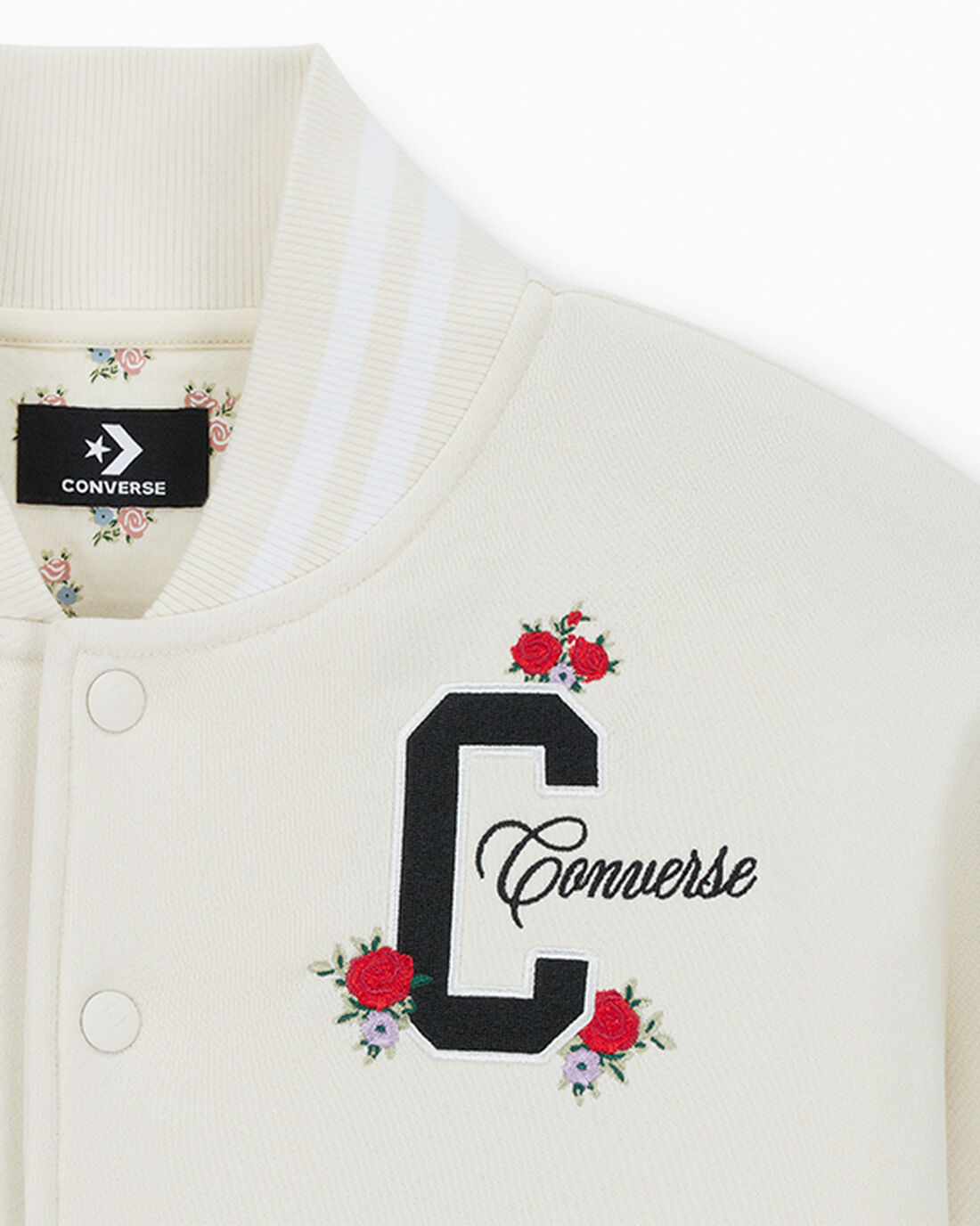 Women's Converse Embroidered Rose Bomber Jackets Beige | Australia-76892