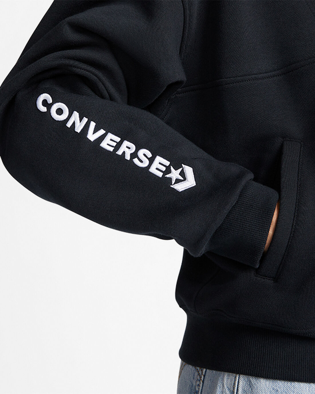 Women's Converse Fleece Half-Zip Pullover Sweatshirts Black | Australia-21567