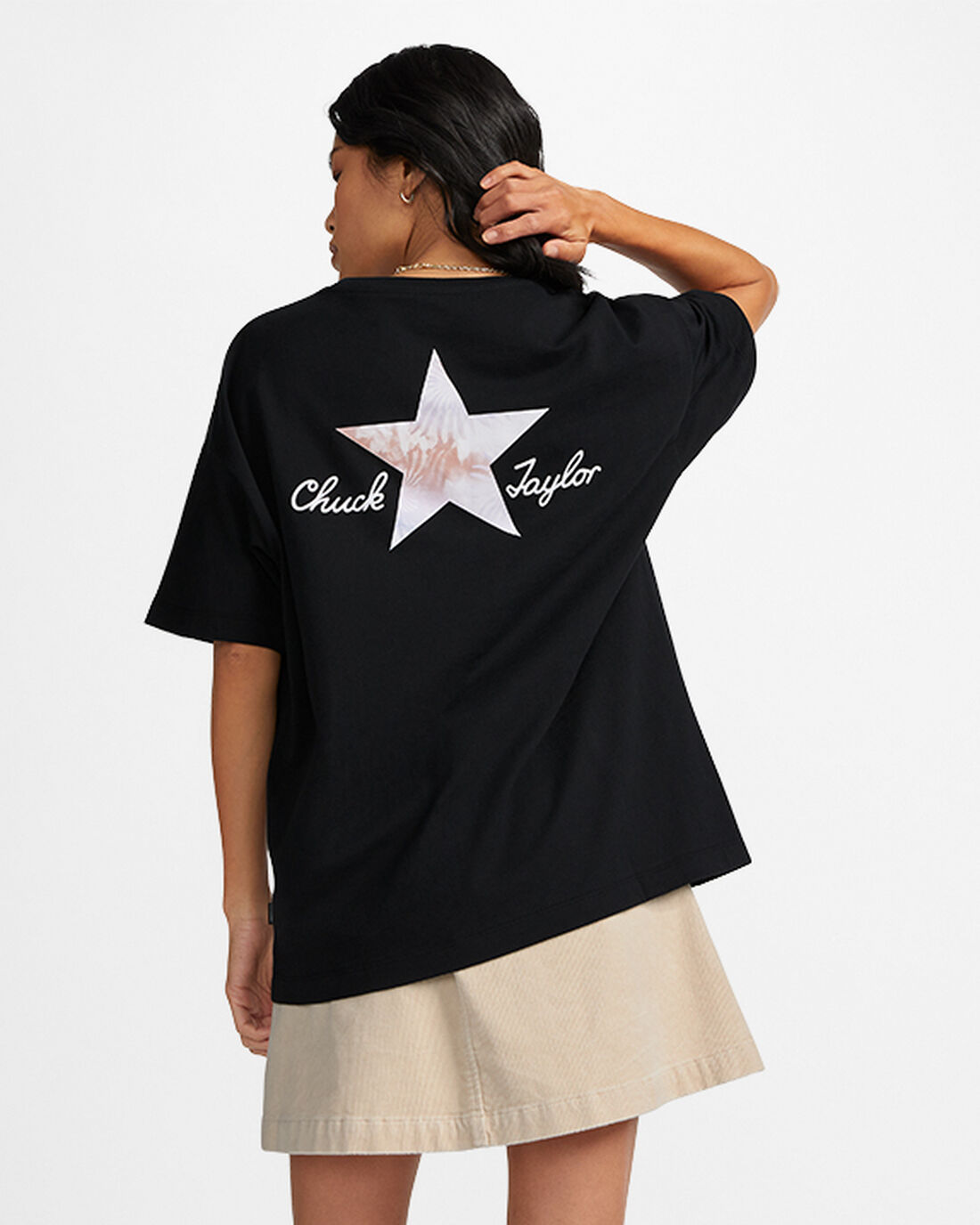 Women's Converse Floral Fill Chuck Taylor Oversized T-Shirts Black | Australia-78492