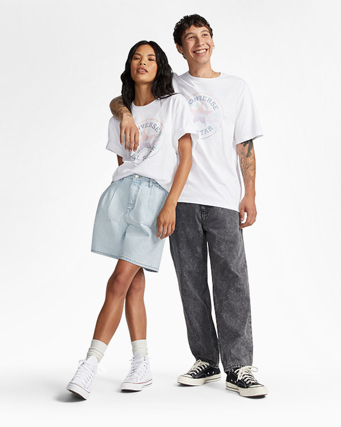 Women's Converse Go-To Clouds Graphic Standard Fit T-Shirts White | Australia-78059