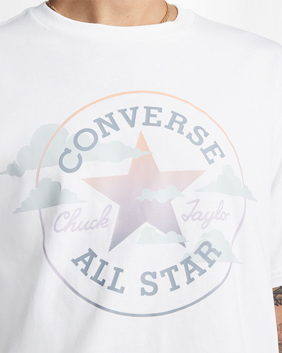 Women's Converse Go-To Clouds Graphic Standard Fit T-Shirts White | Australia-78059