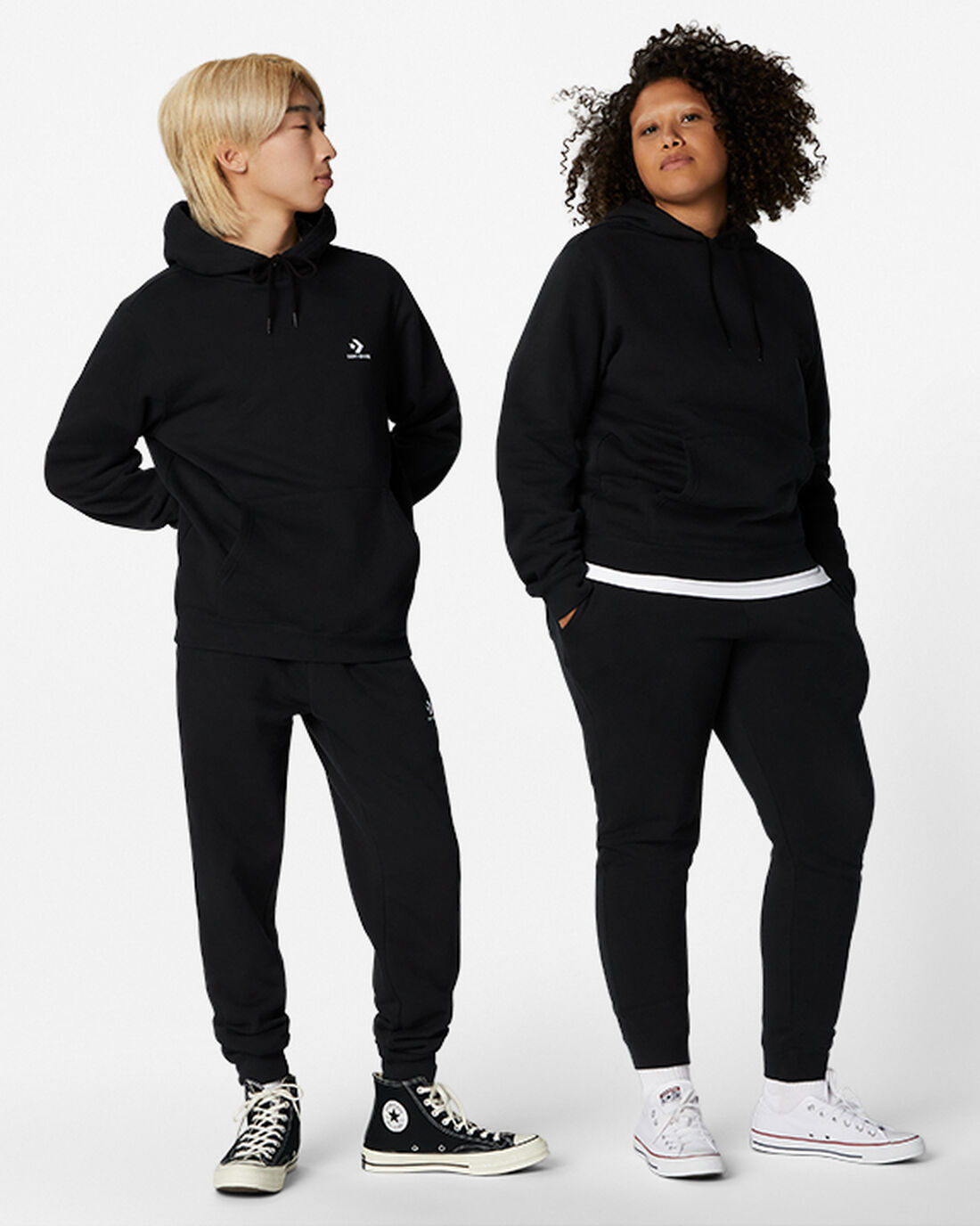 Women's Converse Go-To Embroidered Star Chevron Standard Fit Fleece Hoodies Black | Australia-26380