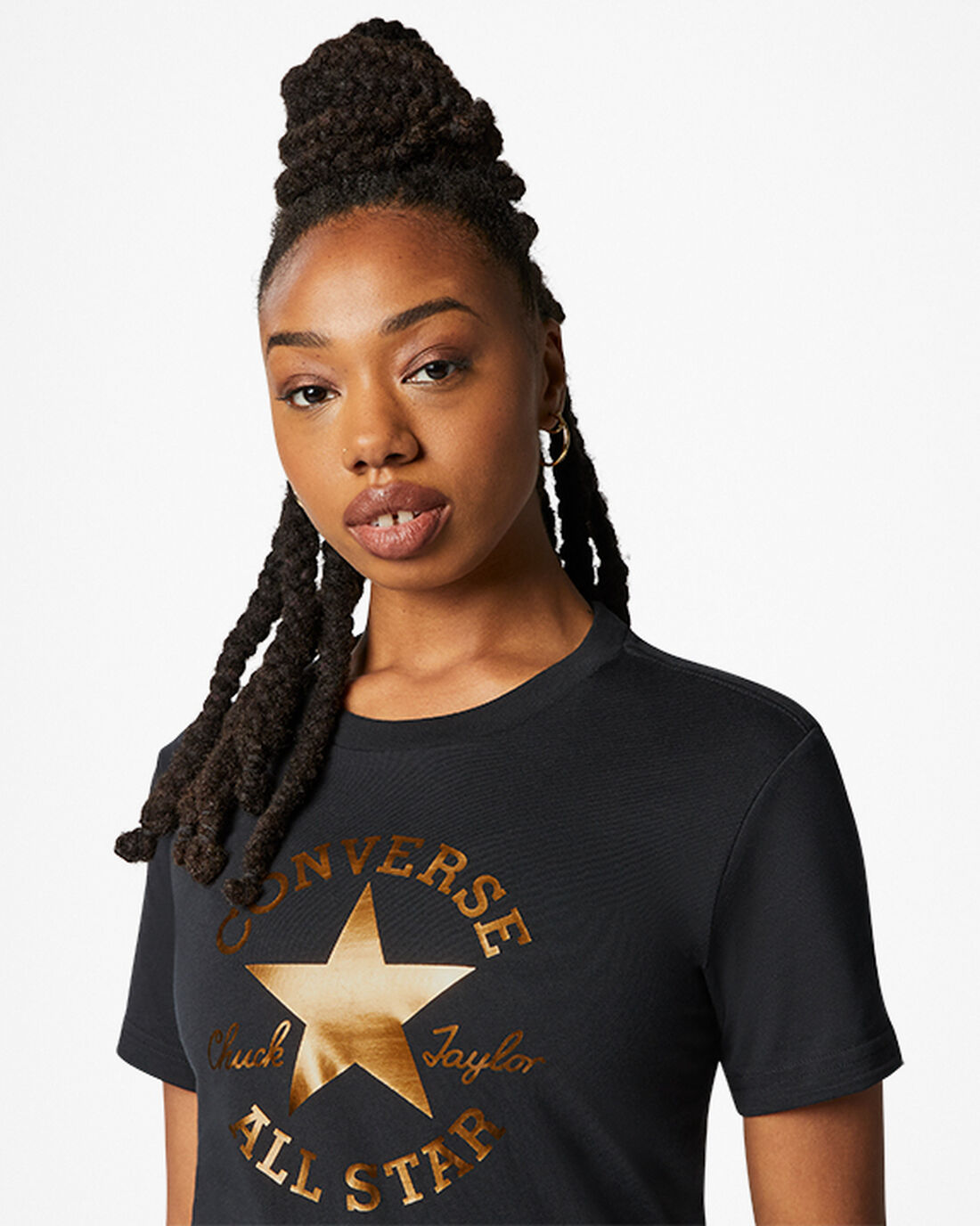 Women's Converse Metallic Chuck Taylor Patch Classic Fit T-Shirts Black | Australia-46391