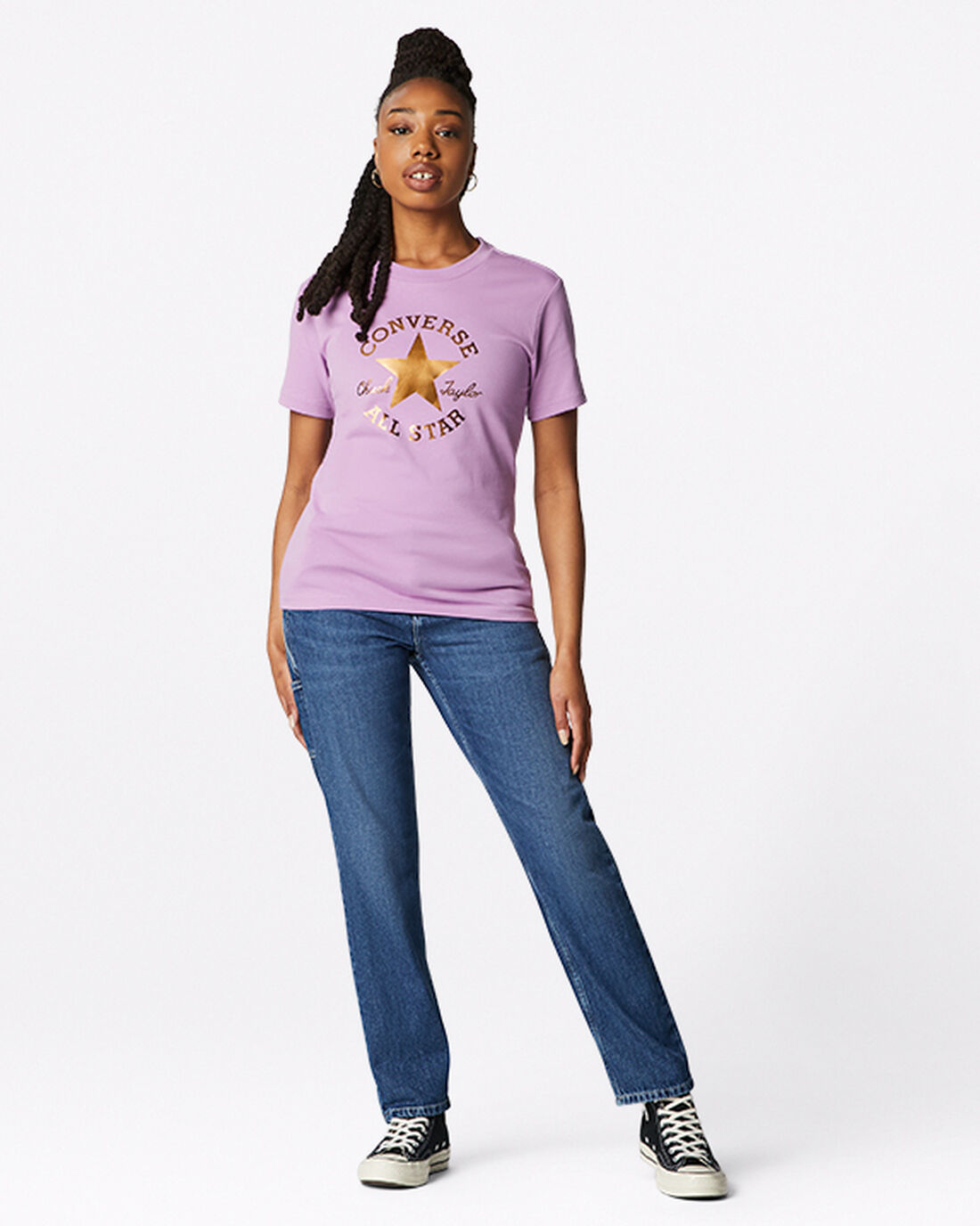 Women's Converse Metallic Chuck Taylor Patch Classic Fit T-Shirts Purple | Australia-46978