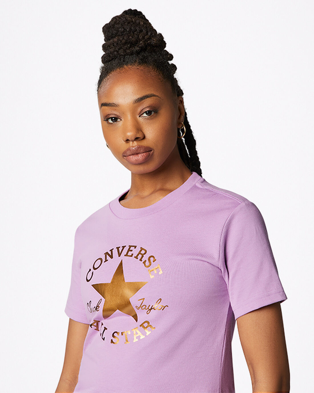 Women's Converse Metallic Chuck Taylor Patch Classic Fit T-Shirts Purple | Australia-46978