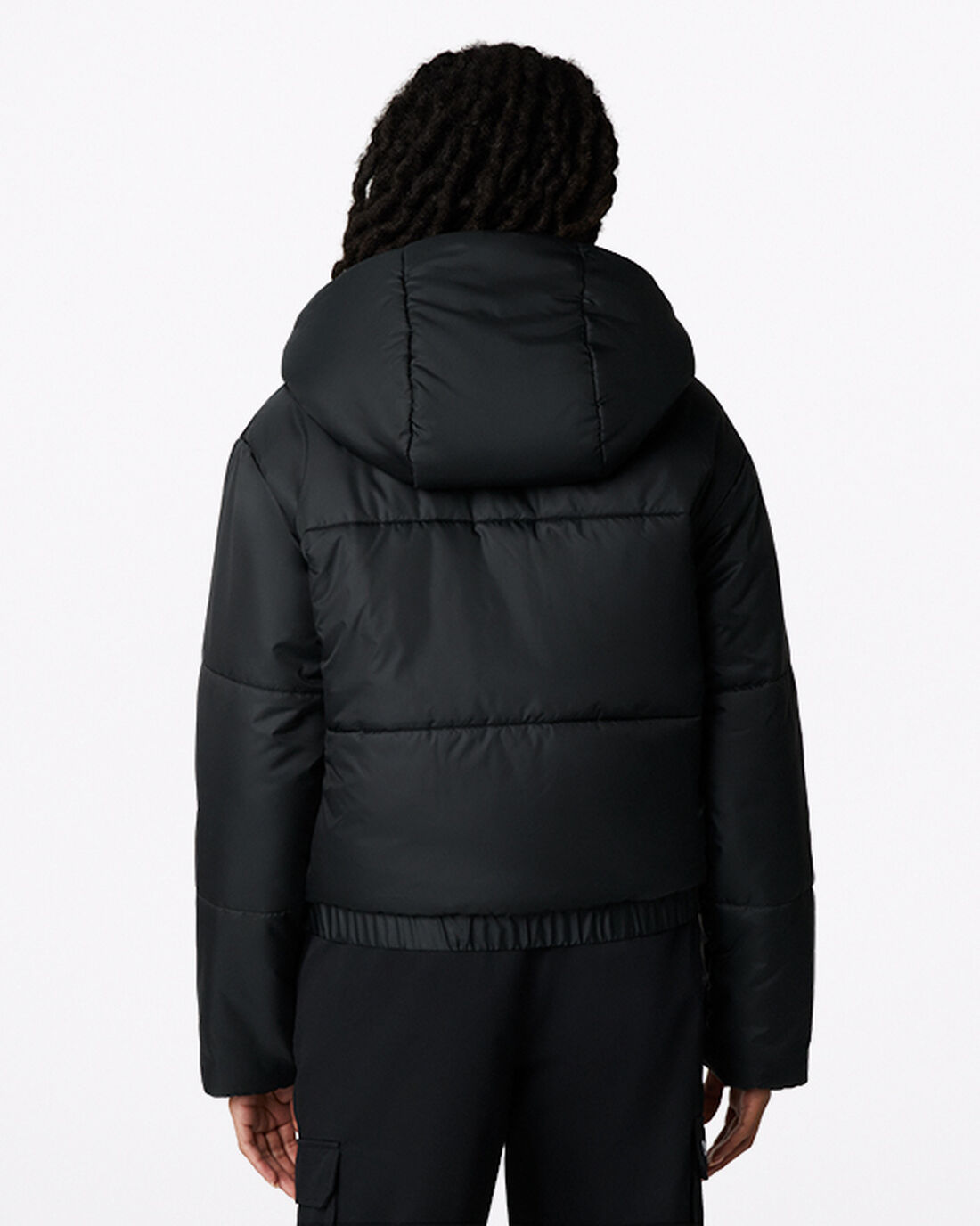 Women's Converse Short Hooded Puffer Jackets Black | Australia-35620