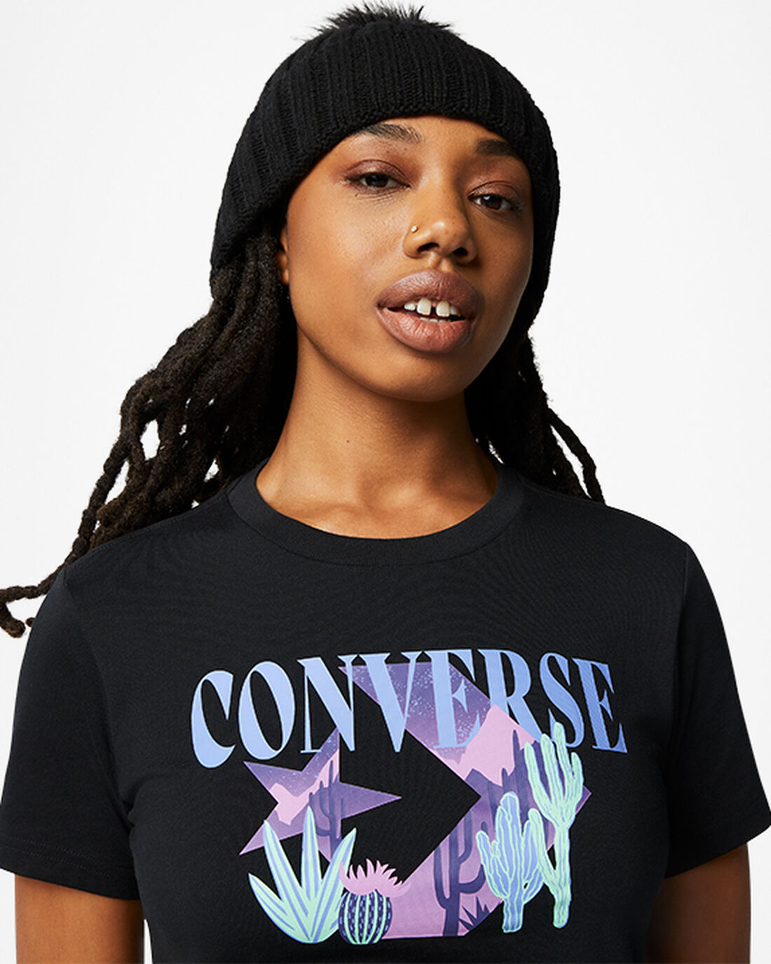 Women's Converse Star Chevron Desert Mountain T-Shirts Black | Australia-07931